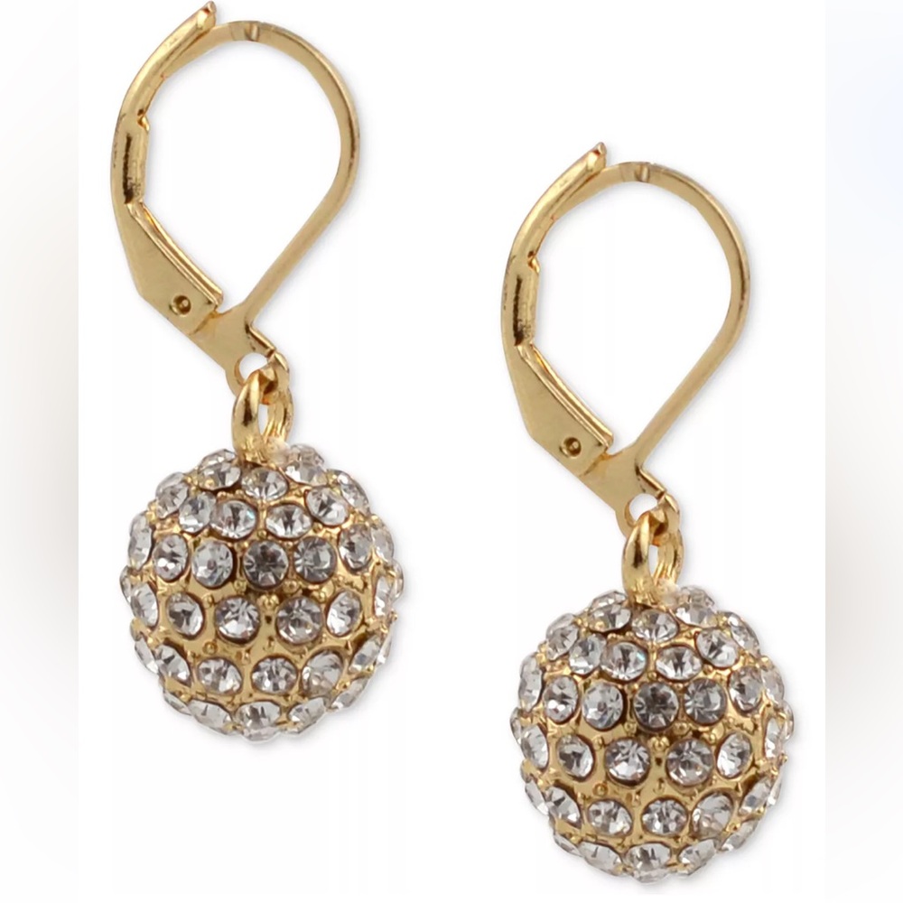 Charter Club gold tone pavé small delicate ball drop earrings